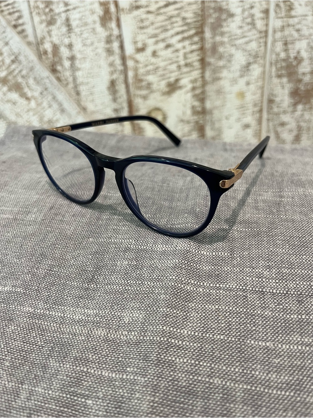 Warby Parker “Jane” Reading Glasses Navy Blue Frames with Gold Accents 2.0